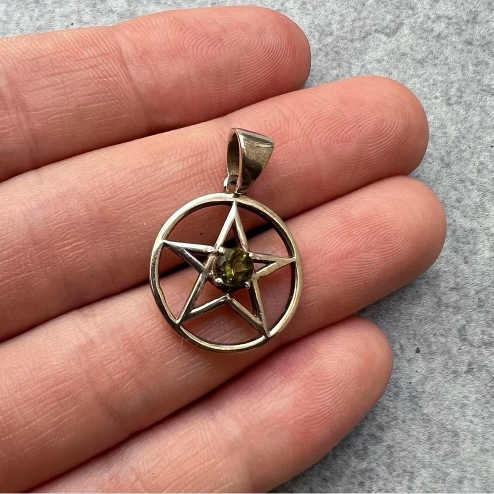 Moldavite Real Silver Pentagram Pendant authentic